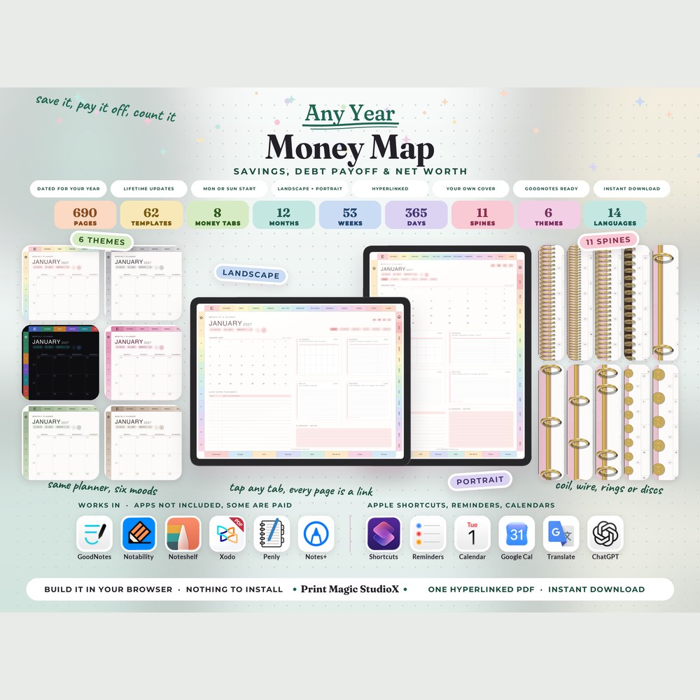 Money Map, cover and pages on a tablet