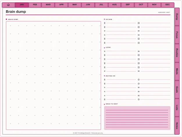 ADHD Planner 2027: the dump page it builds