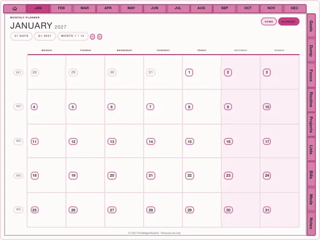 All In One 2027: the month page it builds