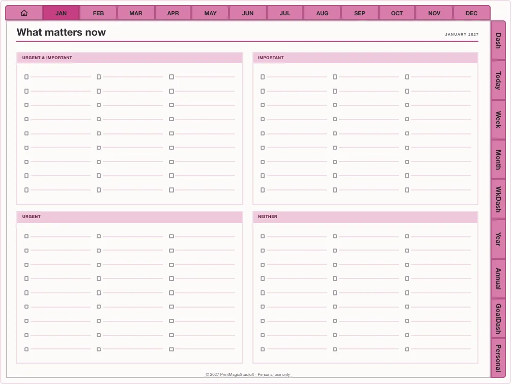 Build your own productivity planner: the quadrant page it builds