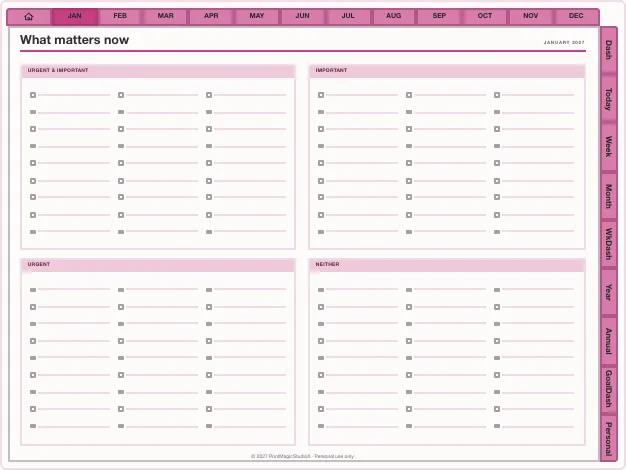 Productivity Planner 2027: the quadrant page it builds