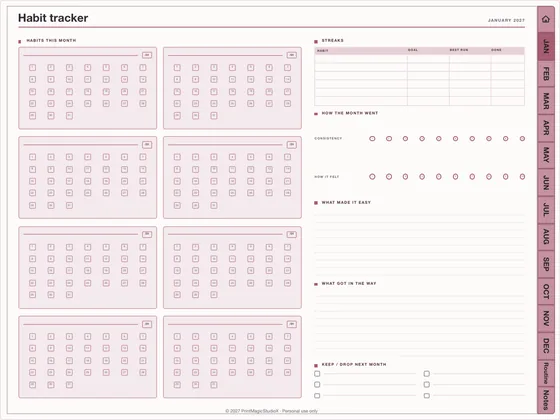 Habit Year: Dated digital planner template for GoodNotes and iPad