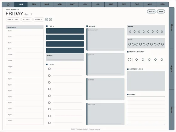 Hourly Pro 24: Dated digital planner template for GoodNotes and iPad