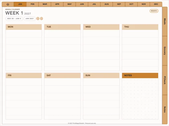 Meal & Grocery: Dated digital planner template for GoodNotes and iPad