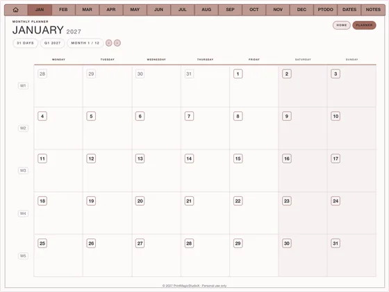 Mini A5 Dated: Printable planner inserts for home printers