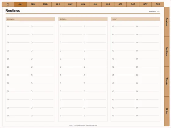 Morning Routine: Dated digital planner template for GoodNotes and iPad