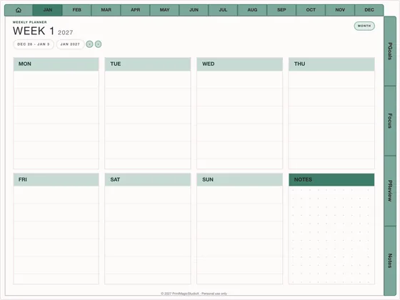 Quarterly Sprint: Dated digital planner template for GoodNotes and iPad