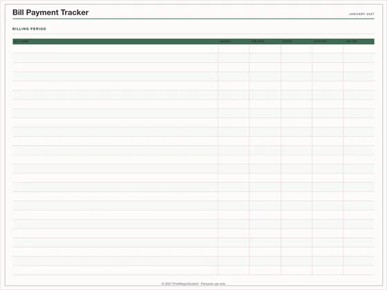 Bill Payment Tracker: One-page planner template for GoodNotes, iPad and print