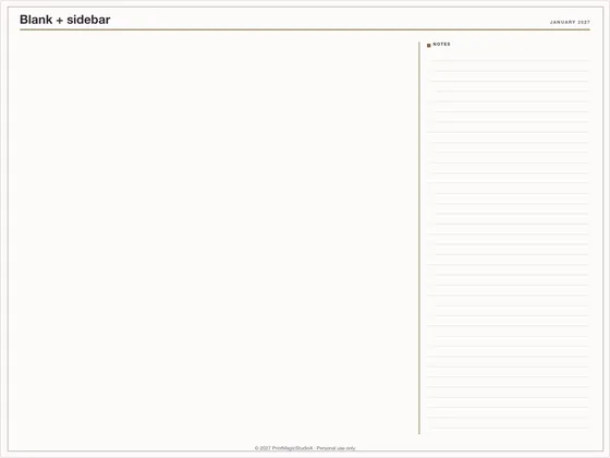 Blank + sidebar: Note paper template for GoodNotes, iPad and print
