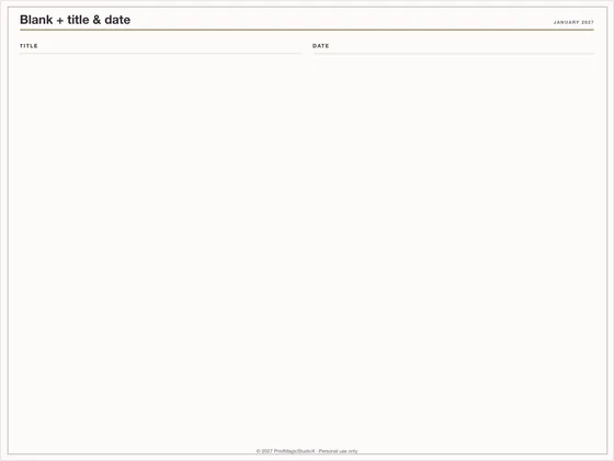 Blank + title & date: Note paper template for GoodNotes, iPad and print