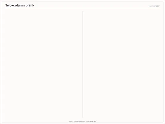 Two-column blank: Note paper template for GoodNotes, iPad and print