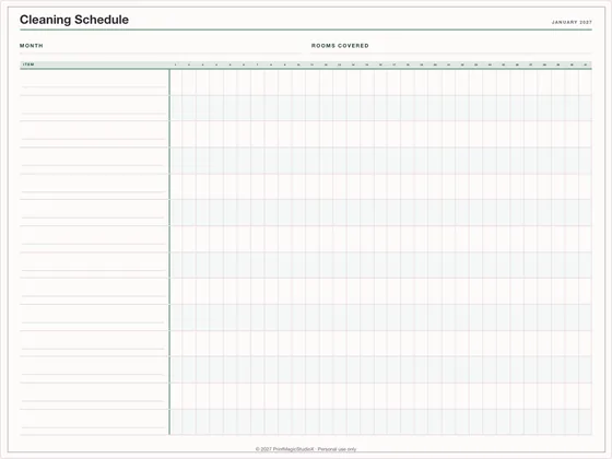 Cleaning Schedule: One-page planner template for GoodNotes, iPad and print