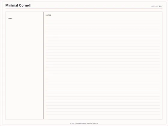 Minimal Cornell: Note paper template for GoodNotes, iPad and print