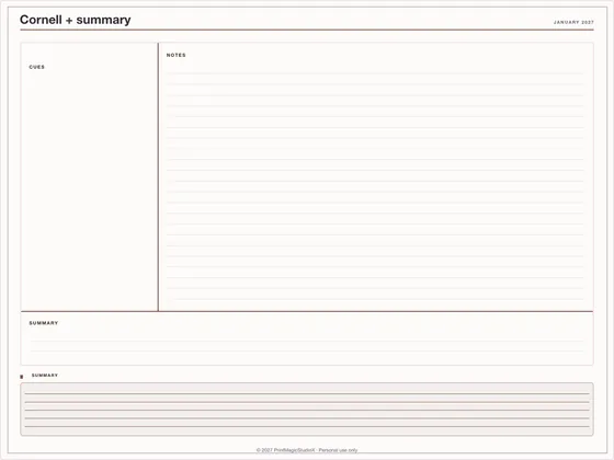 Cornell + summary: Note paper template for GoodNotes, iPad and print