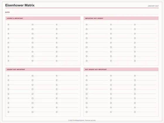 Eisenhower Matrix: One-page planner template for GoodNotes, iPad and print
