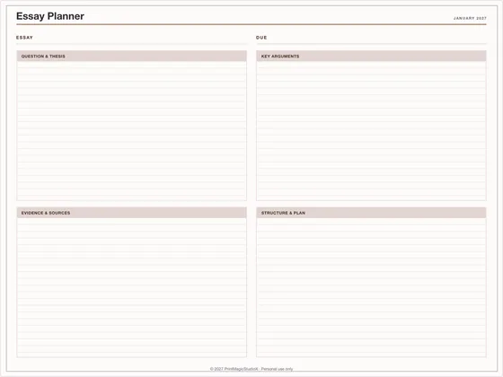 Essay Planner: One-page planner template for GoodNotes, iPad and print
