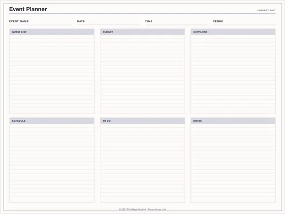 Event Planner: One-page planner template for GoodNotes, iPad and print