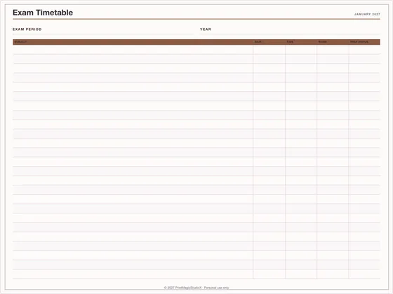 Exam Timetable: One-page planner template for GoodNotes, iPad and print