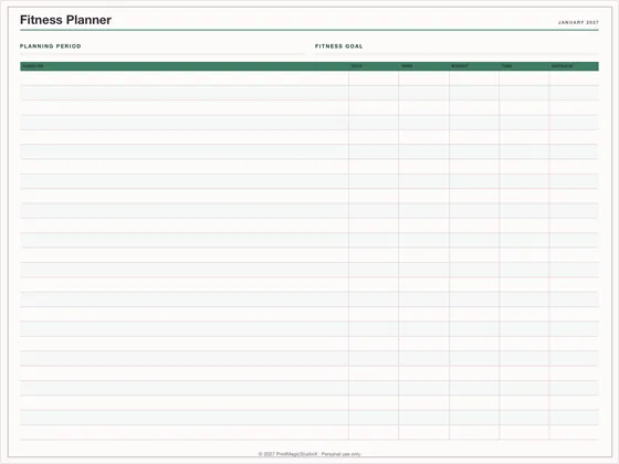 Fitness Planner: One-page planner template for GoodNotes, iPad and print