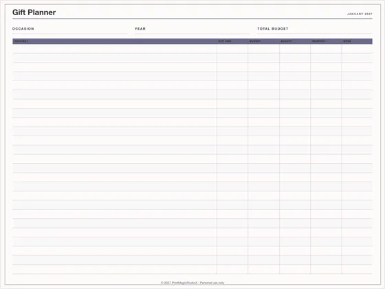 Gift Planner: One-page planner template for GoodNotes, iPad and print