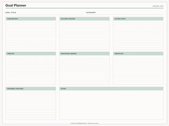 Goal Planner: One-page planner template for GoodNotes, iPad and print