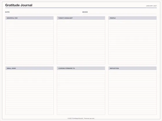Gratitude Journal: One-page planner template for GoodNotes, iPad and print