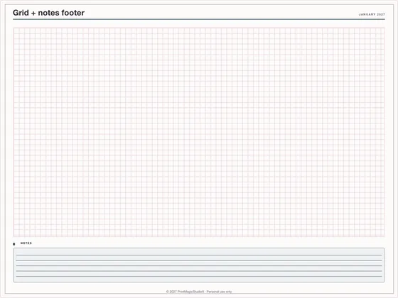 Grid + notes footer: Note paper template for GoodNotes, iPad and print