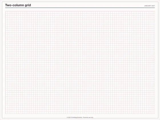 Two-column grid: Note paper template for GoodNotes, iPad and print