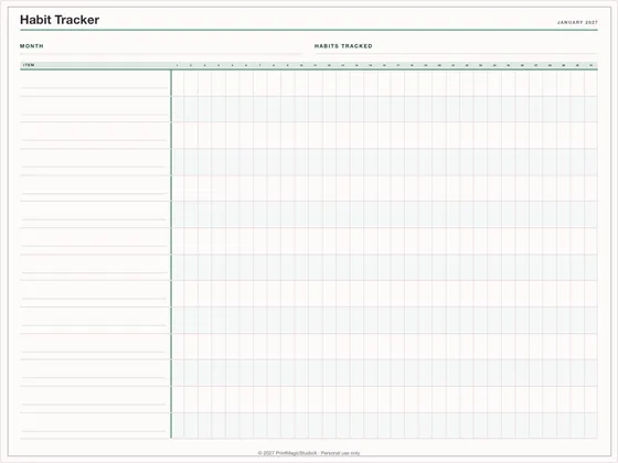 Habit Tracker: One-page planner template for GoodNotes, iPad and print