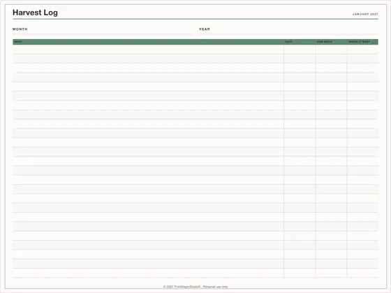 Harvest Log: One-page planner template for GoodNotes, iPad and print