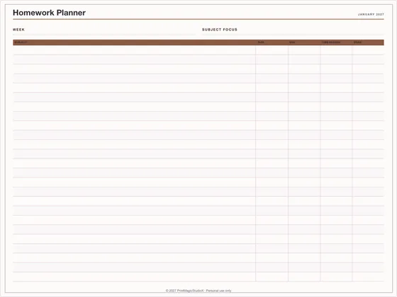 Homework Planner: One-page planner template for GoodNotes, iPad and print