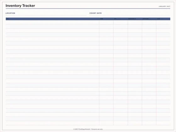 Inventory Tracker: One-page planner template for GoodNotes, iPad and print