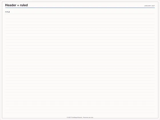 Header + ruled: Note paper template for GoodNotes, iPad and print