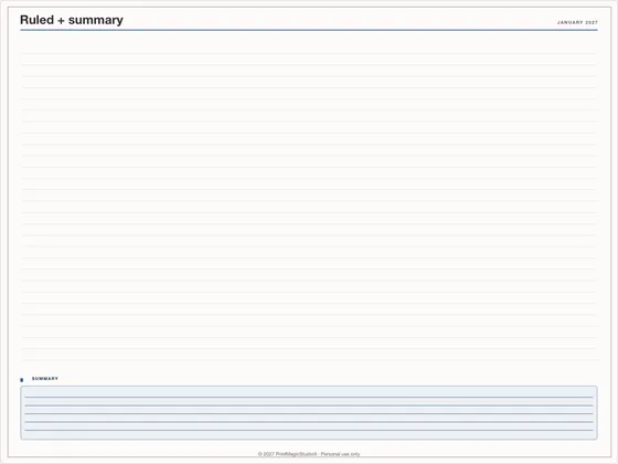 Ruled + summary: Note paper template for GoodNotes, iPad and print