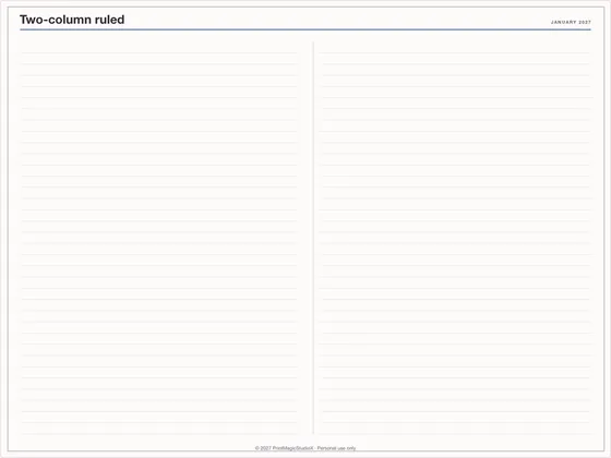 Two-column ruled: Note paper template for GoodNotes, iPad and print