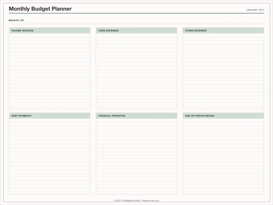 Monthly Budget Planner: One-page planner template for GoodNotes, iPad and print