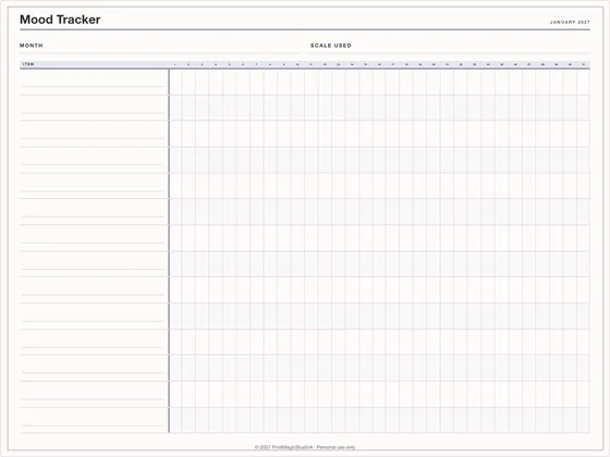 Mood Tracker: One-page planner template for GoodNotes, iPad and print