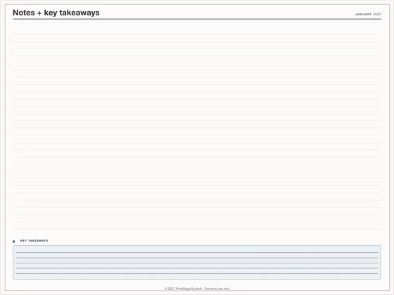 Notes + key takeaways: Note paper template for GoodNotes, iPad and print