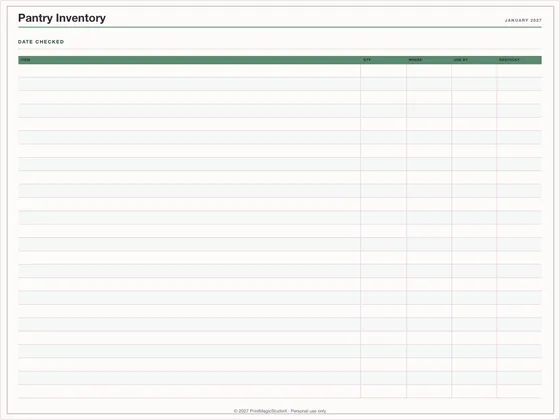 Pantry Inventory: One-page planner template for GoodNotes, iPad and print