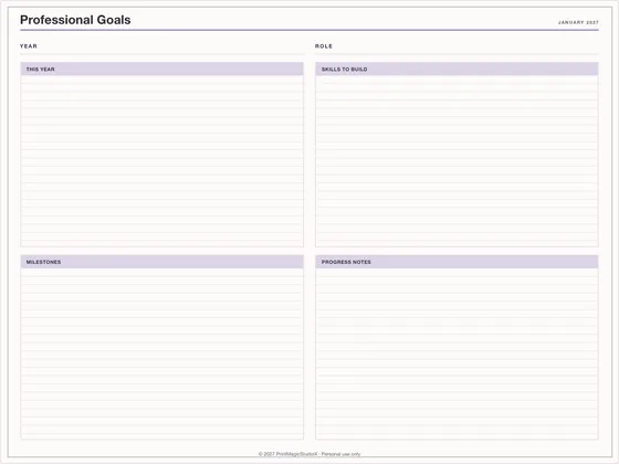 Professional Goals: One-page planner template for GoodNotes, iPad and print