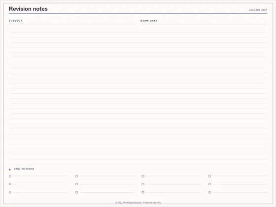 Revision notes: Note paper template for GoodNotes, iPad and print