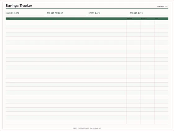 Savings Tracker: One-page planner template for GoodNotes, iPad and print