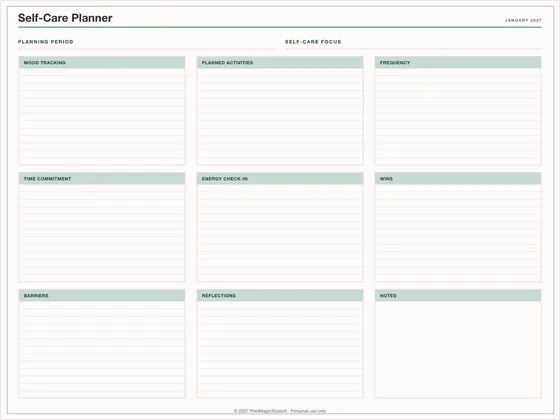 Self-Care Planner: One-page planner template for GoodNotes, iPad and print