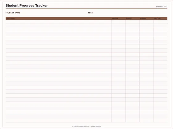 Student Progress Tracker: One-page planner template for GoodNotes, iPad and print