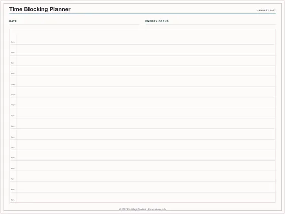 Time Blocking Planner: One-page planner template for GoodNotes, iPad and print