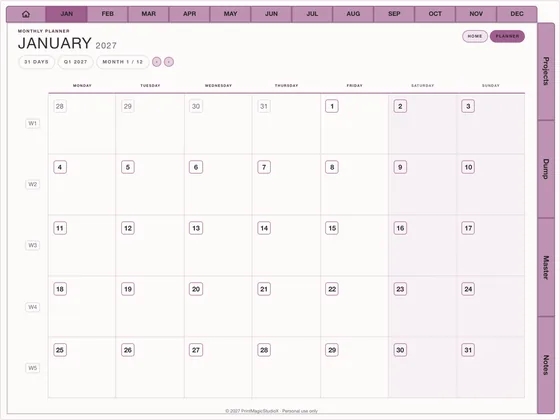 Social Studio: Dated digital planner template for GoodNotes and iPad