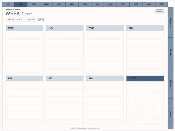 Thesis Year: Dated digital planner template for GoodNotes and iPad